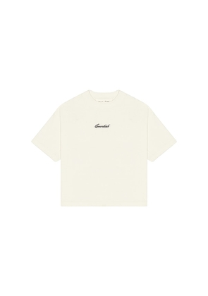 Fear of God ESSENTIALS Kids Signature 90's Short Sleeve Tee in Ivory. Size 2/3. Also in 4/5, 6/7.