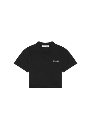 Fear of God ESSENTIALS Kids Signature Classic Short Sleeve Polo in Black. Size 2/3. Also in 4/5, 6/7.