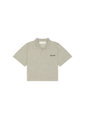 Fear of God ESSENTIALS Kids Signature Classic Short Sleeve Polo in Grey. Size 2/3. Also in 4/5, 6/7.