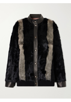 Valentino Garavani - Leather-trimmed Striped Shearling Jacket - Black - IT38,IT40,IT42