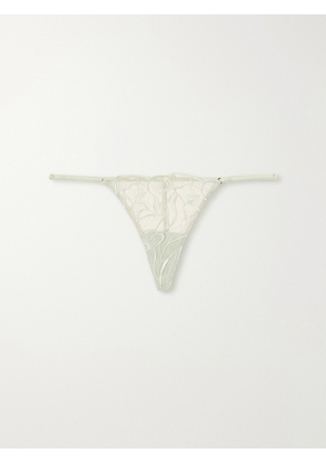 Kiki de Montparnasse - Calla Lily Floral-embroidered Mesh Thong - Green - x small,small,medium,large