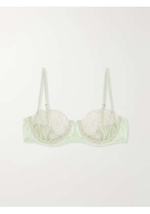 Kiki de Montparnasse - Calla Lily Floral-embroidered Mesh And Satin Balconette Bra - Green - 32A,34A,36A,32B,34B,36B,32C,34C,36C,32D,34D,36D,32DD