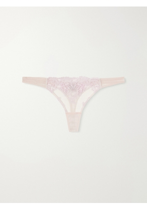 Kiki de Montparnasse - Juliette Lace-trimmed Mesh Thong - Pink - x small,small,medium,large