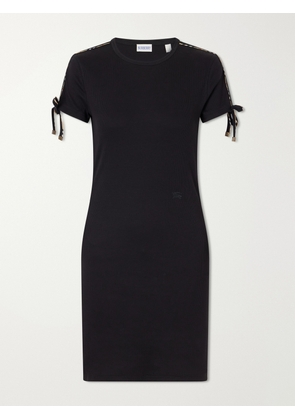 Burberry - Tie-detailed Ribbed Stretch-cotton Jersey Mini Dress - Black - xx small,x small,small,medium,large,x large