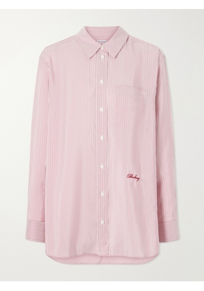 Burberry - Logo-embroidered Striped Silk Shirt - Pink - UK 4,UK 6,UK 8,UK 10,UK 12,UK 14,UK 16,UK 18