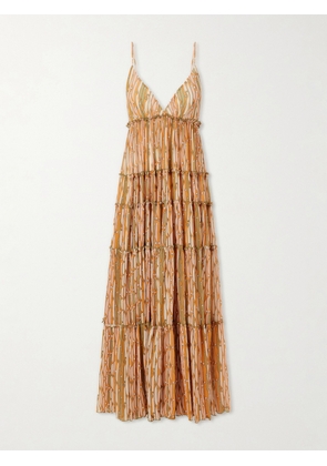 La DoubleJ - Nymph Printed Ruffled Mesh Maxi Dress - Pink - xx small,x small,small,medium,large,x large