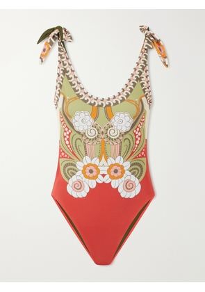 La DoubleJ - Pammy Knotted Printed Swimsuit - Red - xx small,x small,small,medium,large,x large