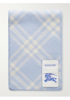 Burberry - Logo-appliquéd Checked Wool Scarf - Blue - One size