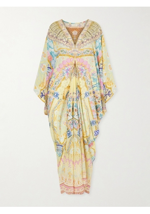 Camilla - Embellished Printed Silk Cover-up - Yellow - One size