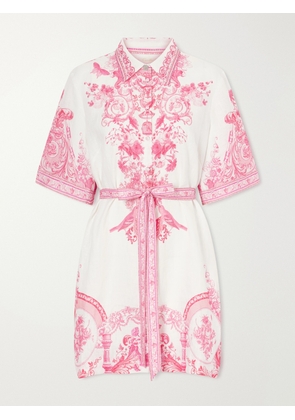Camilla - Floral-print Embellished Linen Mini Dress - Pink - x small,small,medium,large,x large