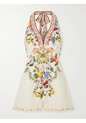 Camilla - Embellished Floral-print Linen Playsuit - Neutrals - x small,small,medium,large,x large