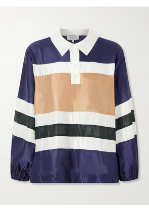 Sea - Juliet Striped Satin Polo Shirt - Blue - xx small,x small,small,medium,large,x large
