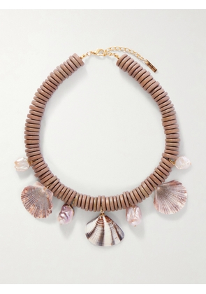 Jennifer Behr - Madeira Gold-tone Bead-embellished Wood, Shell And Pearl Necklace - Brown - One size