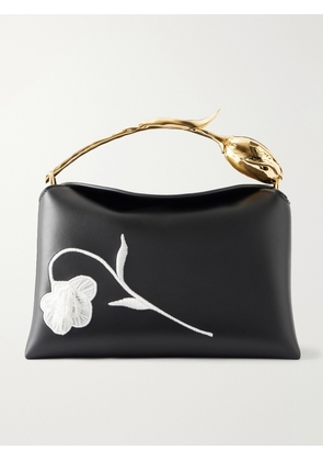 Erdem - Bloom Medium Floral-embroidered Leather Clutch - Black - One size