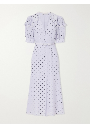 Alessandra Rich - Belted Polka-dot Lace-trimmed Silk Midi Dress - Blue - IT36,IT38,IT40,IT42,IT44,IT46