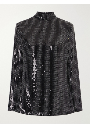 Dima Ayad - Studded Sequin-trimmed Jersey Blouse - Black - x small,small,medium,large