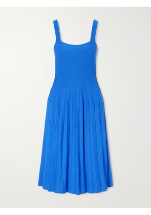 STAUD - Ellison Pleated Knitted Stretch-jersey Midi Dress - Blue - x small,small,medium,large,x large