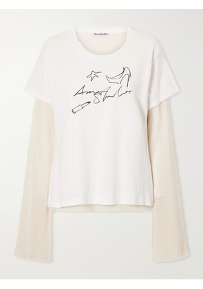 Acne Studios - Evina Layered Logo-printed Mesh-trimmed Cotton And Hemp-blend T-shirt - Neutrals - xx small,x small,small,medium,large,x large