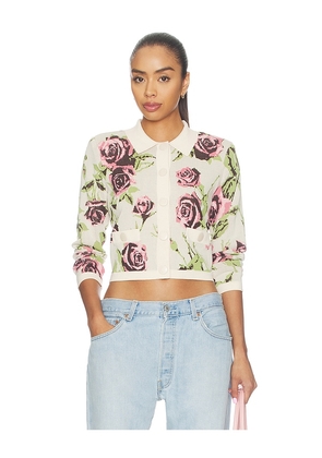 L'AGENCE Osiris Jacquard Collared Cardigan in Cream. Size XXS. Also in XS, S, M, L, XL.
