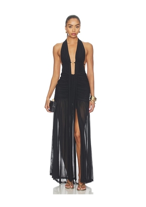 Runaway The Label Adrianna Plunge Ruched Maxi Dress in Black. Size XS. Also in L, M, S, XL.