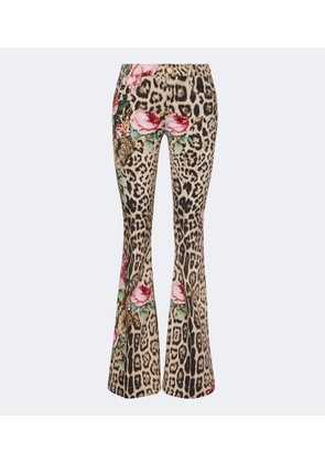 Roberto Cavalli Leopard-print floral flared jeans