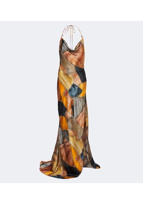 Roberto Cavalli Draped printed silk satin maxi dress