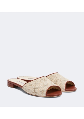 Manolo Blahnik Smirna leather-trimmed raffia-effect slides