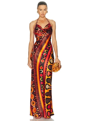 Emilio Pucci Satin Cowl Neck Dress in Orange & Black - Orange. Size 38 (also in ).