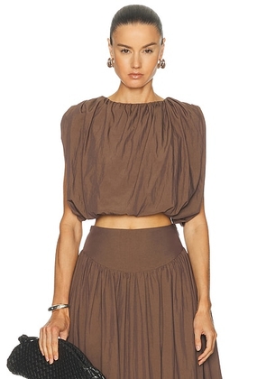 NICHOLAS Nadira Cropped Bubble Top in Chocolate - Chocolate. Size 0 (also in 2, 4, 6, 8).