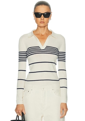NILI LOTAN Lucille Multi Stripe Polo Sweater in Ivory & Navy Stripe - Ivory. Size M (also in XS, S, L).