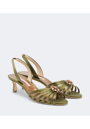 Manolo Blahnik Fulma embellished satin slingback sandals