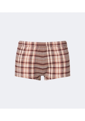 Staud Nilo checked linen-blend shorts