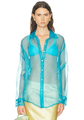 SPRWMN Oversized Shirt in Turquoise - Teal. Size S (also in XS).