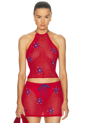 Staud Torin Top in Painted Foulard - Red. Size S (also in XS, M, L).