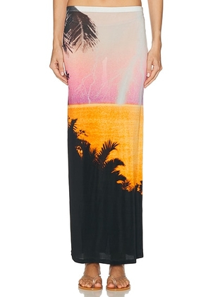 RABANNE Palm Long Skirt in Big Lightening Orange & Pink - Purple. Size 34 (also in ).