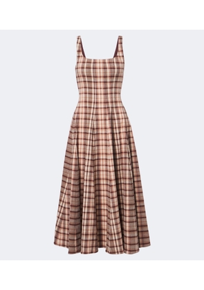 Staud Wells checked linen-blend midi dress