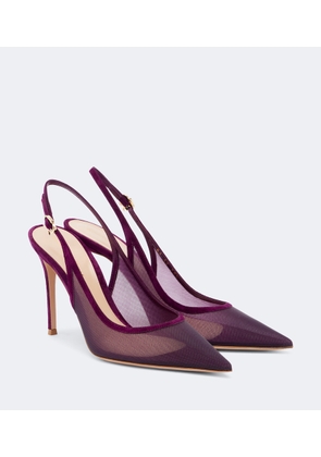 Gianvito Rossi Suede-trimmed organza slingback pumps