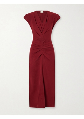 ISABEL MARANT - Nadra Gathered Cotton Midi Dress - Burgundy - FR 34,FR 36,FR 38,FR 40,FR 42,FR 44