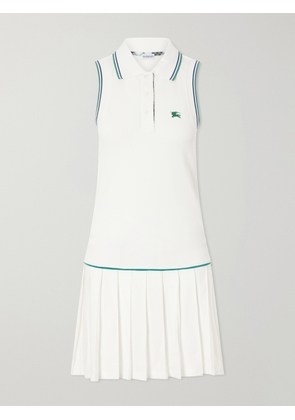 Burberry - Logo-embroidered Pleated Cotton Dress - White - xx small,x small,small,medium,large