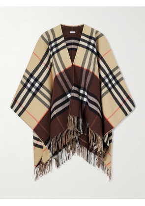 Burberry - Fringed Checked Cashmere And Wool-blend Cape - Brown - One size