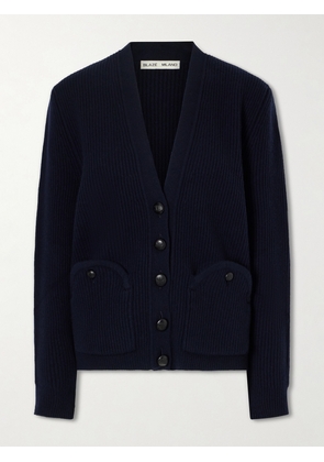 BLAZÉ Milano - Ribbed Wool And Cashmere-blend Cardigan - Blue - 00,0,1,2,3,4