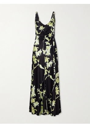 Sportmax - + Balia Gathered Printed Satin Maxi Dress - Black - UK 6,UK 8,UK 10,UK 12,UK 14,UK 16