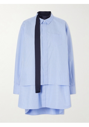 Sacai - Scarf-detailed Striped Cotton-blend Poplin Mini Dress - Blue - 1,2,3,4