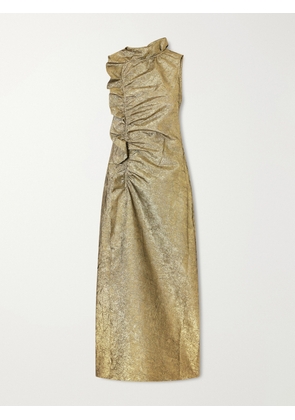 Ulla Johnson - Demetria Asymmetric Ruffled Metallic Taffeta Midi Dress - Gold - US00,US0,US2,US4,US6,US8,US10,US12,US14