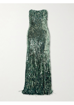 Jenny Packham - Kimi Frayed Sequined Tulle Gown - Green - UK 6,UK 8,UK 10,UK 12,UK 14