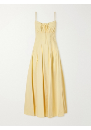 STAUD - Margi Ruffled Pleated Cotton-stretch Poplin Midi Dress - Yellow - US0,US2,US4,US6,US8,US10,US12,US14