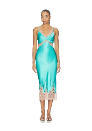 L'AGENCE Scotly Lace Trim Midi Dress in Teal. Size 00. Also in 0, 2, 4, 6, 8, 10, 12.