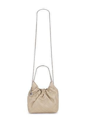 Tory Burch Fleming Mini Hobo Bag in Beige.