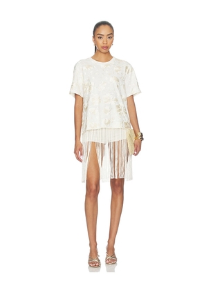 Sea Rafina Eyelet Embellished Tshirt With Fringe in White. Size XXS. Also in L, M, S, XS.