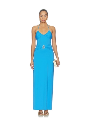 Runaway The Label Nina Ruched Halter Maxi Dress in Blue. Size XS. Also in L, M, S, XL.